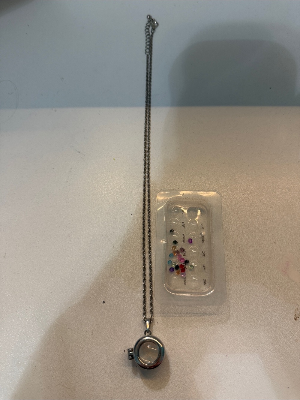 Silver Locket Pendant Necklace with birth Stones to go inside